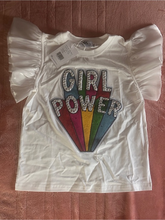 Other - 🌈 Lola and the Boys Girl Power Rainbow Sequin Crystal Ruffle Tee NWT 8 ✨